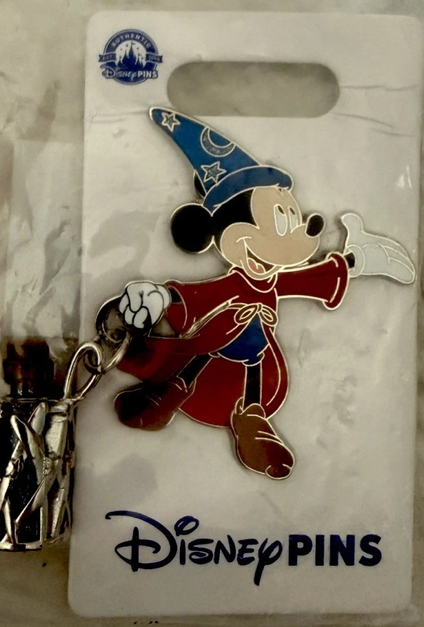 Disney Fantasia Sorcerer Mickey Mouse Pin with Glitter Vial Dangler. New in pkg