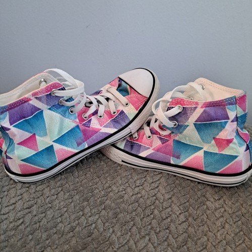 Converse - Hi Top Pastel Triangles Bright Violet Turbo Green Sneakers - Size US4 - Picture 5 of 8