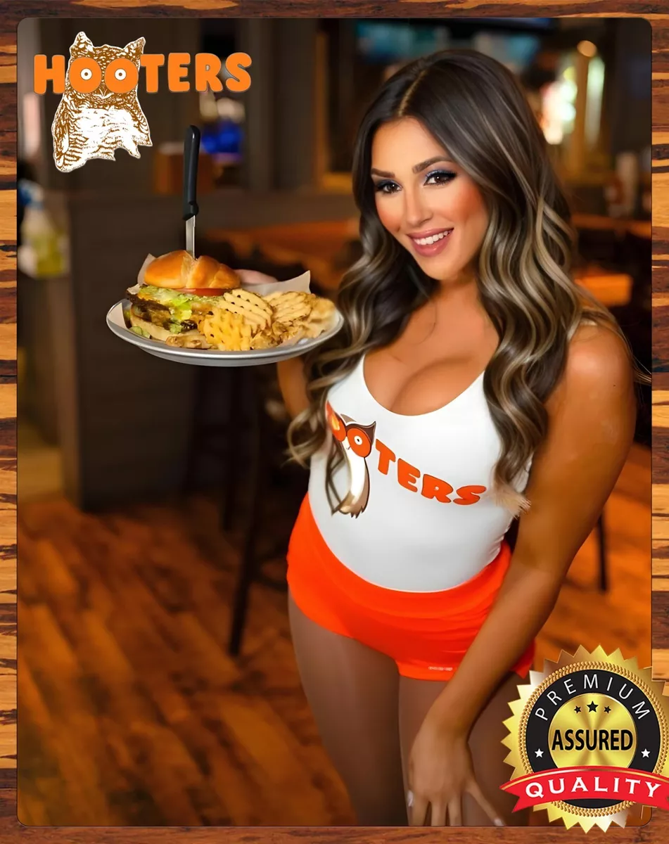 Hooters Waitress 1990 Restored Metal Sign 11 x 14