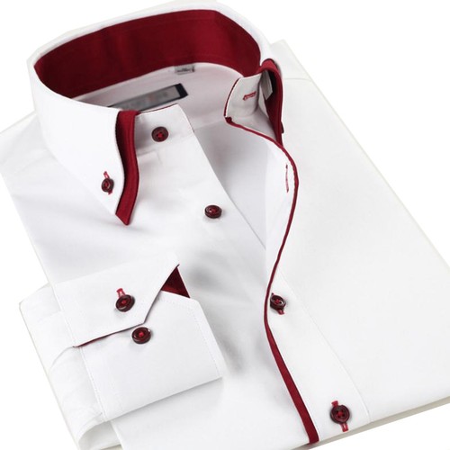 Herren lässig doppelter Kragen schmale Passform formelles Shirt italienisches Design langarm DC01 - Bild 7 von 9