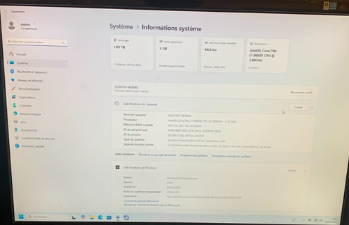 PC | Dell Precision 5820 l i7-9800X | 64 Go | 128 Go SSD + 1 To | Quadro P2000 - Afbeelding 7 van 24