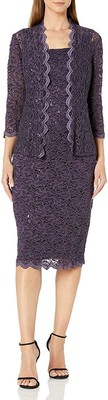 Alex Evenings 271690 Women's Two-Piece Set with Dress and Jacket, Eggplant, 10