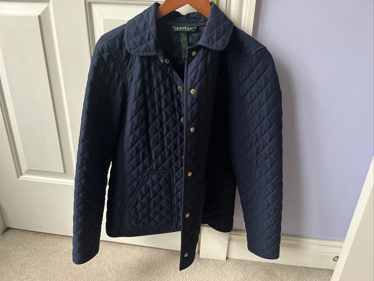 Lauren Ralph Lauren Jacket Womens Medium Navy Blue Black Label Quilted Coat