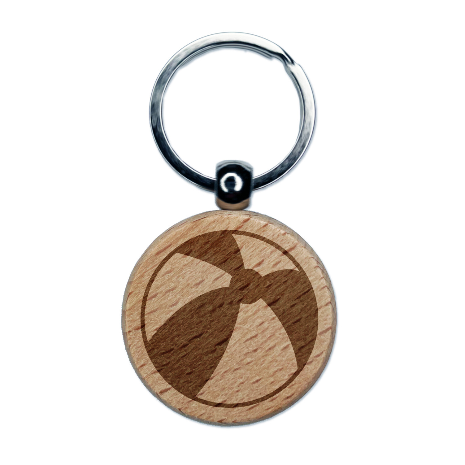 Beach Ball Engraved Wood Round Keychain Tag Charm