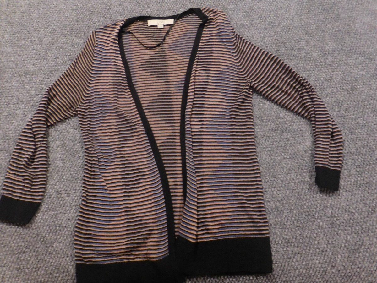 Loft Womens Sweater Medium Cardigan open stretch striped | eBay