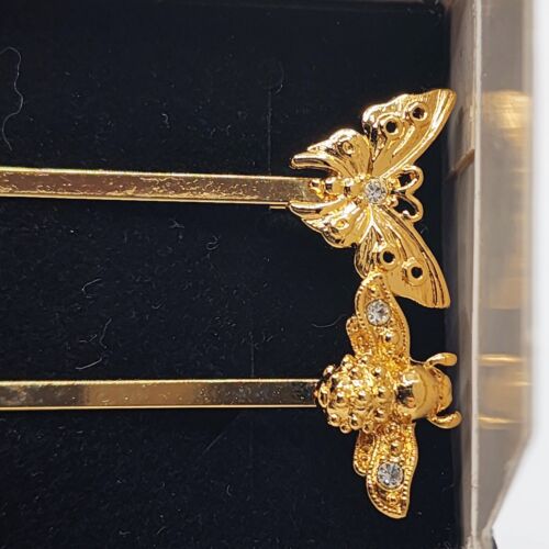 Vintage Avon Garden Friends Bee Butterfly Insects Hair Bobby Pin Gold Tone Cute - Afbeelding 1 van 5