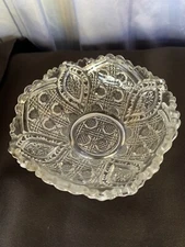 Cut Glass 5.5" Square Bowl, Sawtooth Edge, American Brilliant Period, Ant 1920