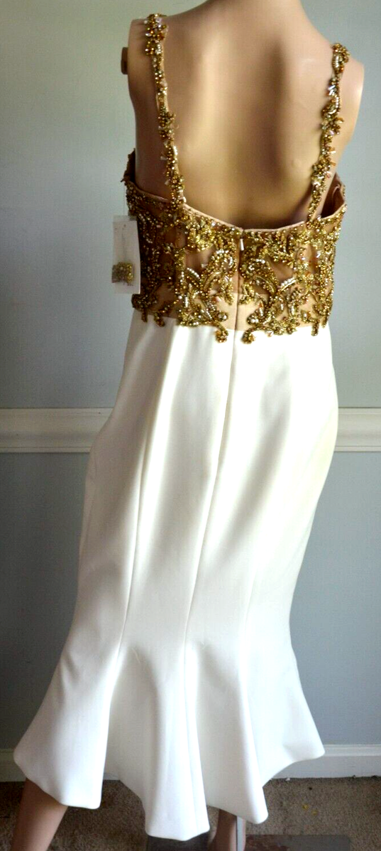 New NWT MARCHESA Couture PF 2017 Runway Embellished Gold White Cocktail  Dress 10 | eBay