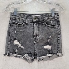 SO Womens Shorts Size 3 Charcoal Denim Stretch Distressed High Rise Trendy Mom