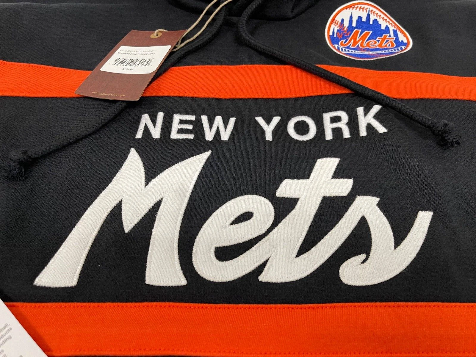 Men's New York Mets Mitchell & Ness Black Head Coach Pullover Hoodie NWT Size L