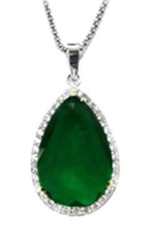 LARGE 11.16CT DIAMOND & AAA COLOMBIAN EMERALD 18KT WHITE GOLD PEAR SHAPE PENDANT