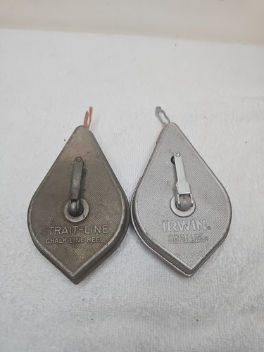 Vintage Irwin Straight-Line Chalk Line Reel & Plumb Bob Metal LOT