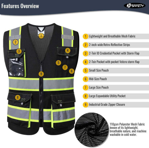 Reflektierende Sicherheitswesten Warnweste mit Taschen Mesh ANSI/ISEA Osha LARGE - Bild 23 von 26
