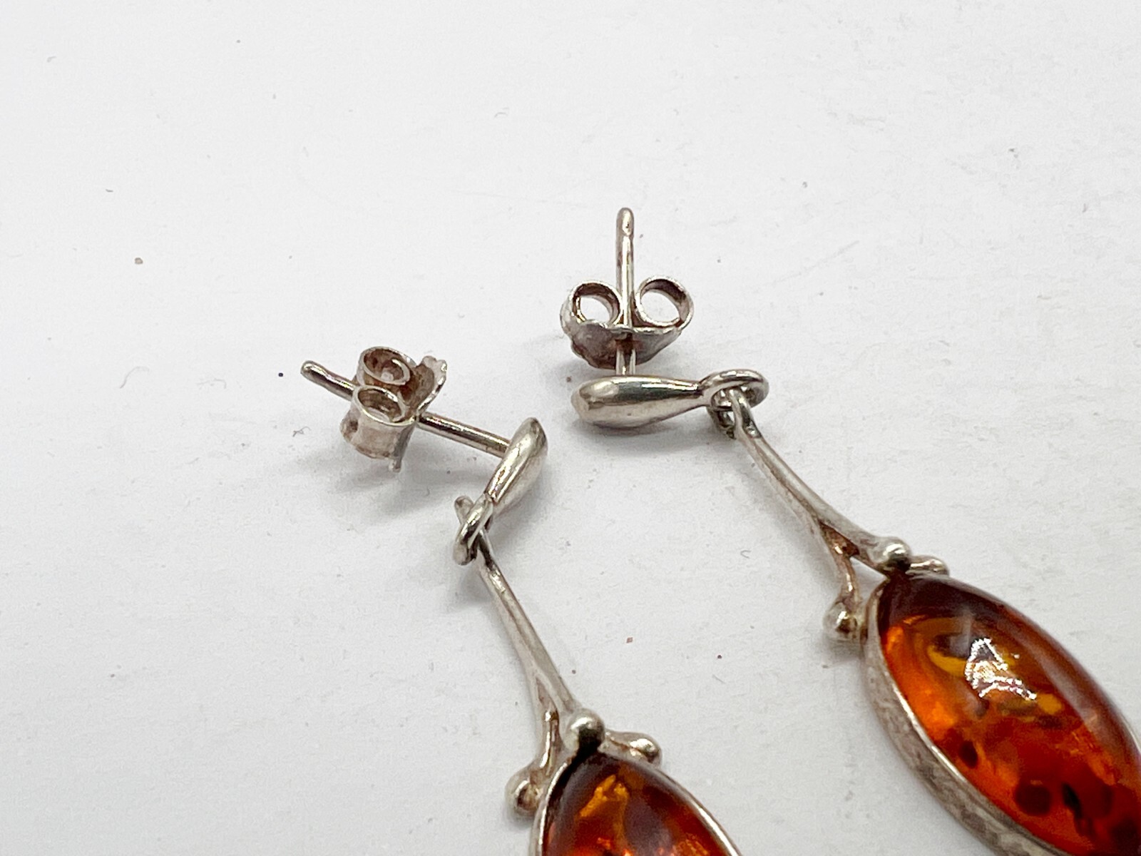 VINTAGE SOLID STERLING SILVER AMBER SOLITAIRE PEN… - image 4