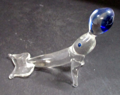 Small Handblown Glass Seal Balancing a Ball on its' Nose