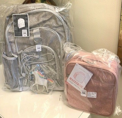 School Pottery Barn glitter Backpack LARGE Ombre + Disney Pink Lunch Box bag  