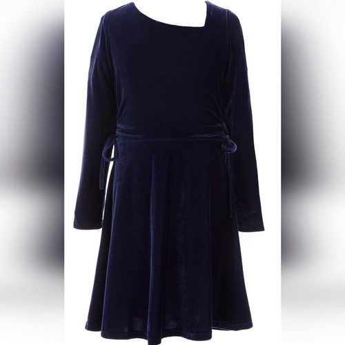 Ava & Yelly Girls Velvet Skater Dress 14 Navy
