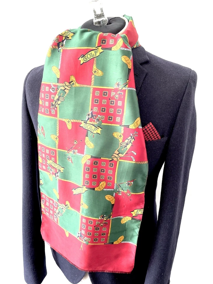 Men's Vintage Scarf 80's Necktie Gents Silk Golf Retro Geometric Preloved - Image 2 of 4