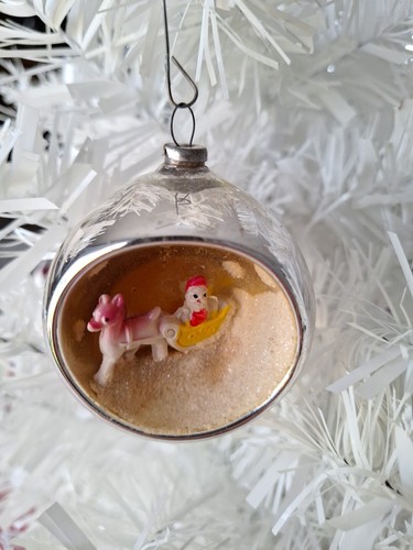 Diarama vintage ornamento vacanze di Natale Babbo Natale slitta renna 3D tagliata Giappone - Foto 4 di 13