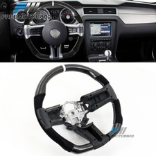 Fits 10-14 Ford Mustang Steering Wheel Carbon Fiber Alcantara Wwhite Stitch