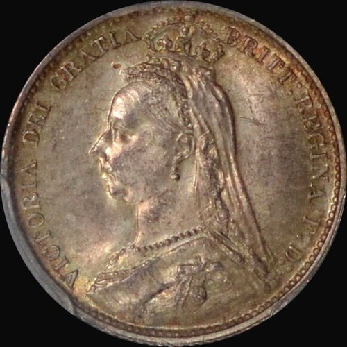 PCGS MS64 1887 Great Britain 6 Pence Shield Rev - toned! - Picture 3 of 4