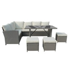 Image of 9 Seats Rattan Garden Furniture Set Outdoor Corner Sofa w/ Dining Table Ottoman