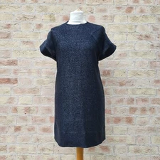 Cos Mini Shift Dress Womens UK 10 EUR 36 Black Metallic Weave Simple Minimal