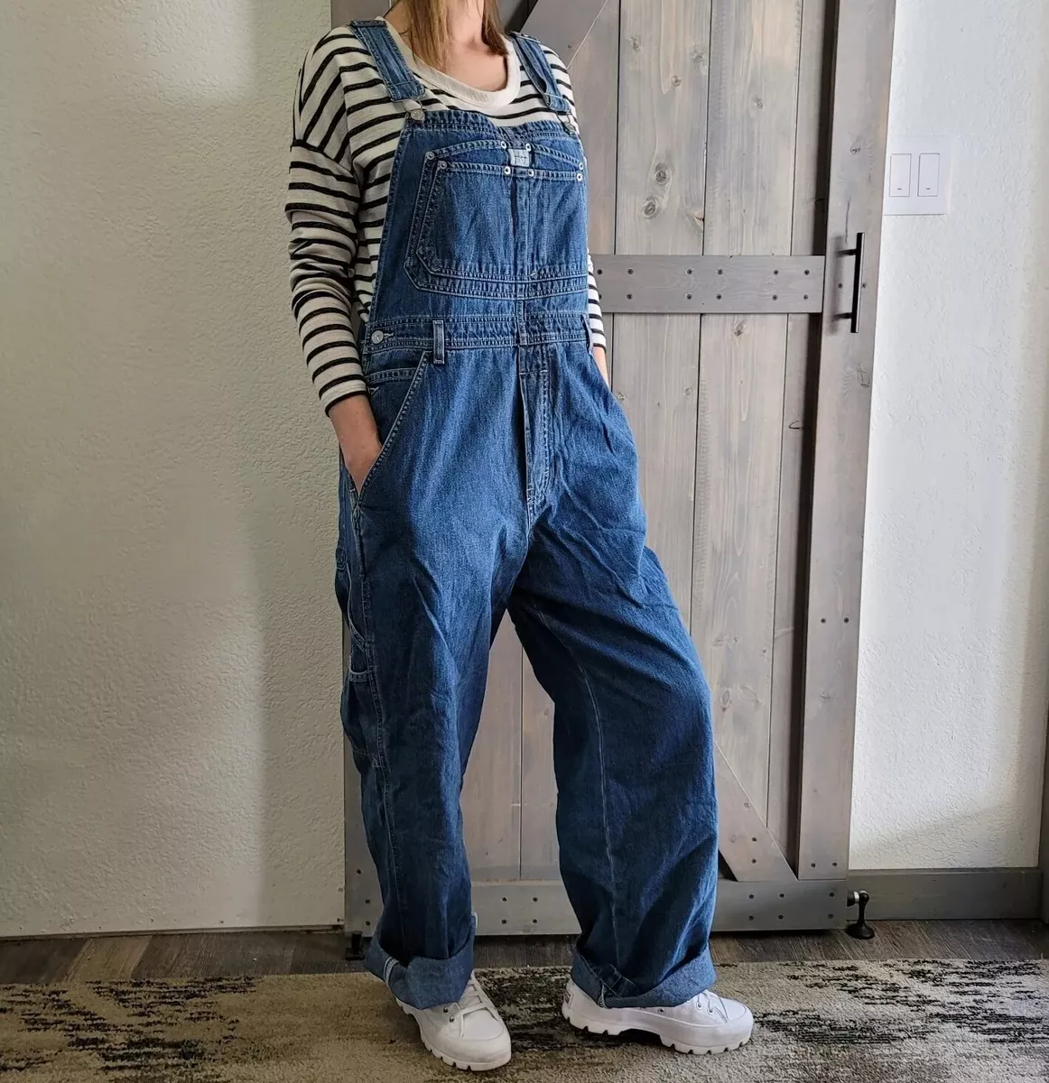 Vintage 90s Calvin Klein Overalls Large CK Jeans Denim Baggy 100% Cotton Bib