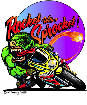 Rocket with a Sprocket! Sport bike Crotch rocket Street racer sticker Evel AL