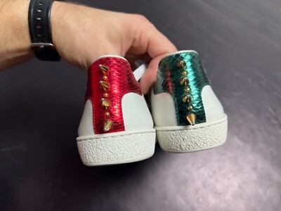 Women's GUCCI 431887 Ace White Leather Studded Sneakers