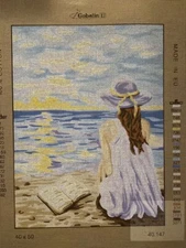 needlepoint canvas 40x50 Cm Gobelin L Reading On A Beach Canvas Only