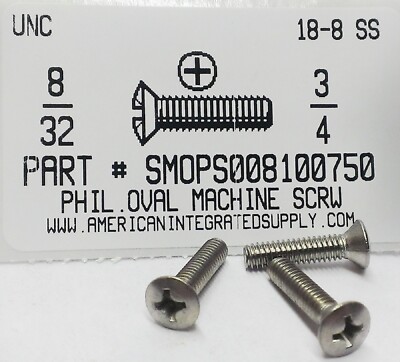 #8-32x3/4 Oval Head Phillips Machine Screws Stainless Steel (40)
