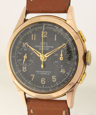 BWC HERREN ROT-VERGOLDETER  CHRONOGRAPH - KALIBER LANDERON 51 - 1950er JAHRE