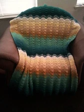 NEW HAND CROCHET  YELLOW TEAL MULTI  AFGHAN LAP BLANKET LAPGHAN THROW HANDMADE