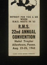 1962 RMS 22nd Annual Convention Hotel Traylor Detroit MI Allentown PA Lehigh Co