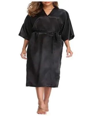 Oversize Plus Size Women Robe Kimono Silk Satin Long Bridesmaid Wedding Bride