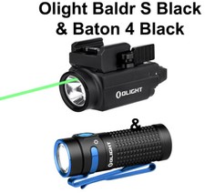 Olight Baldr S 800 Lum Weapon Light White Light w/Green Laser  Baton 4 Black