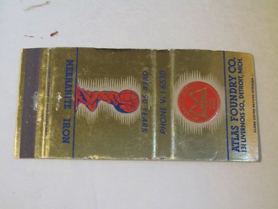 W94 Vintage Matchbook Cover Atlas Foundry Co. Detroit MI Michigan