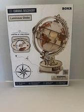 ROKR Curious Discovery Luminous Globe DIY Wooden 3D Puzzle Lights Up SEALED