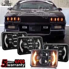 4PCS Fit 1982-1992 Chevrolet Camaro Z28 4x6" LED Headlights Halo DRL Hi-Lo Beam