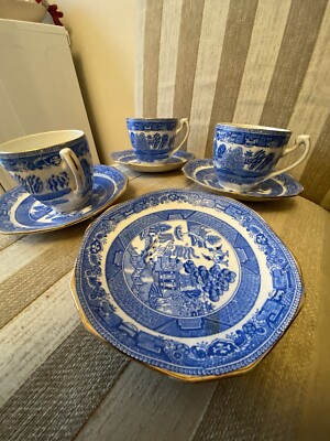 Rare Antique Birk s China The Original 1895 - 1928 Blue Willow 3 Tassen 4 Untertassen