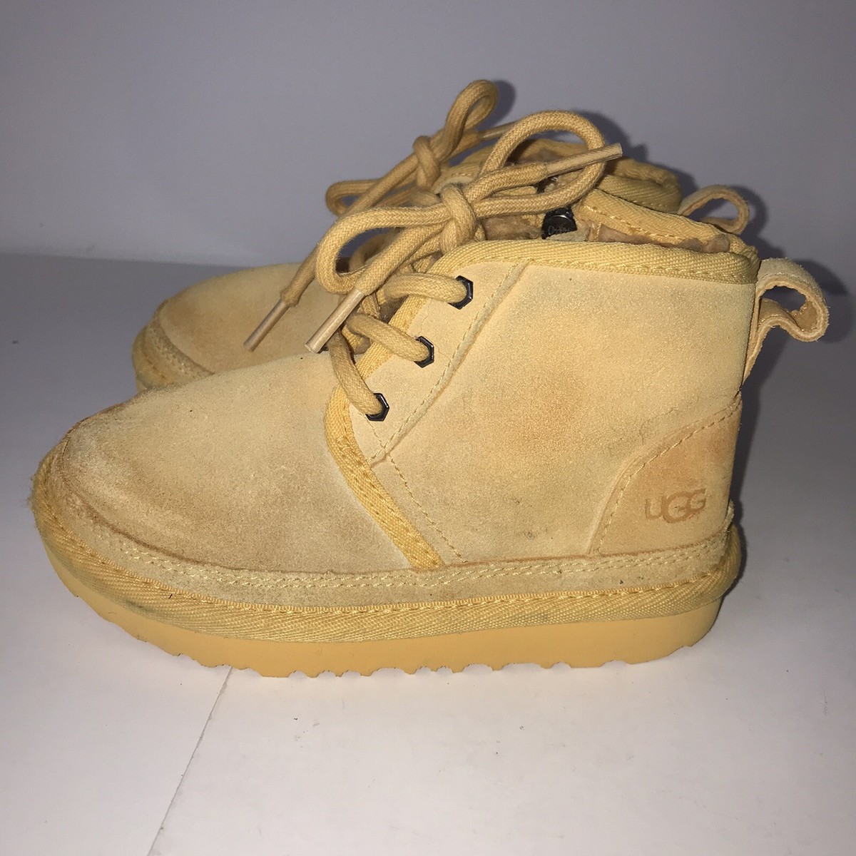 UGG Kids Yellow Suede Lace-Up Fleece-Lined Boots UGG Yellow Suede Fur Boots Kids Size 10 New | eBay main image 3