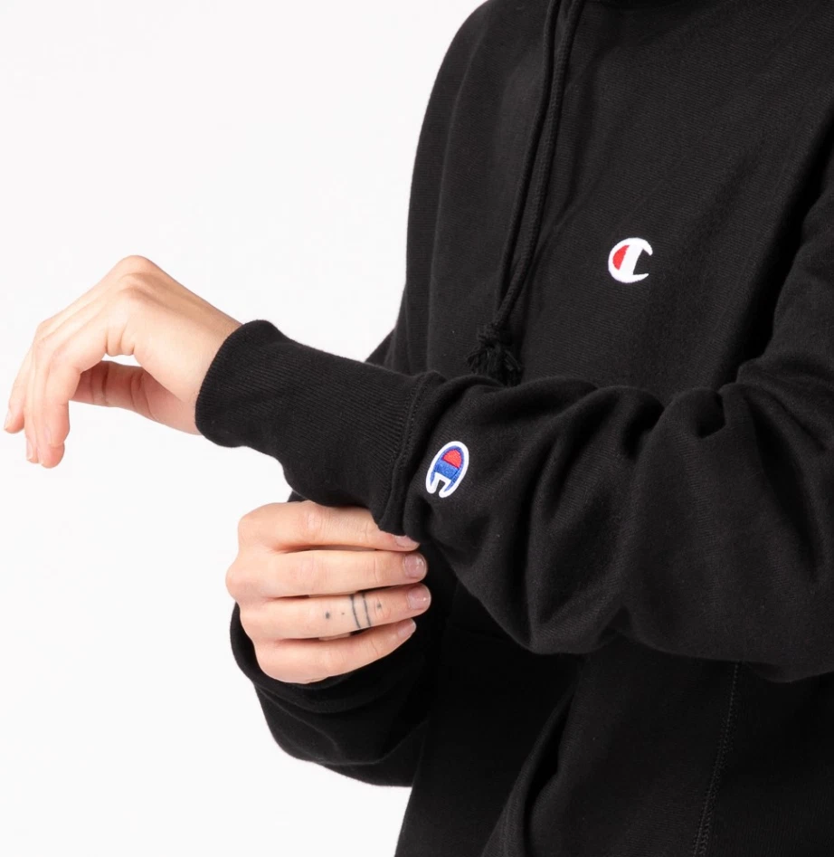 Champion boyfriend logo patch hoodie best sale sweatshirt