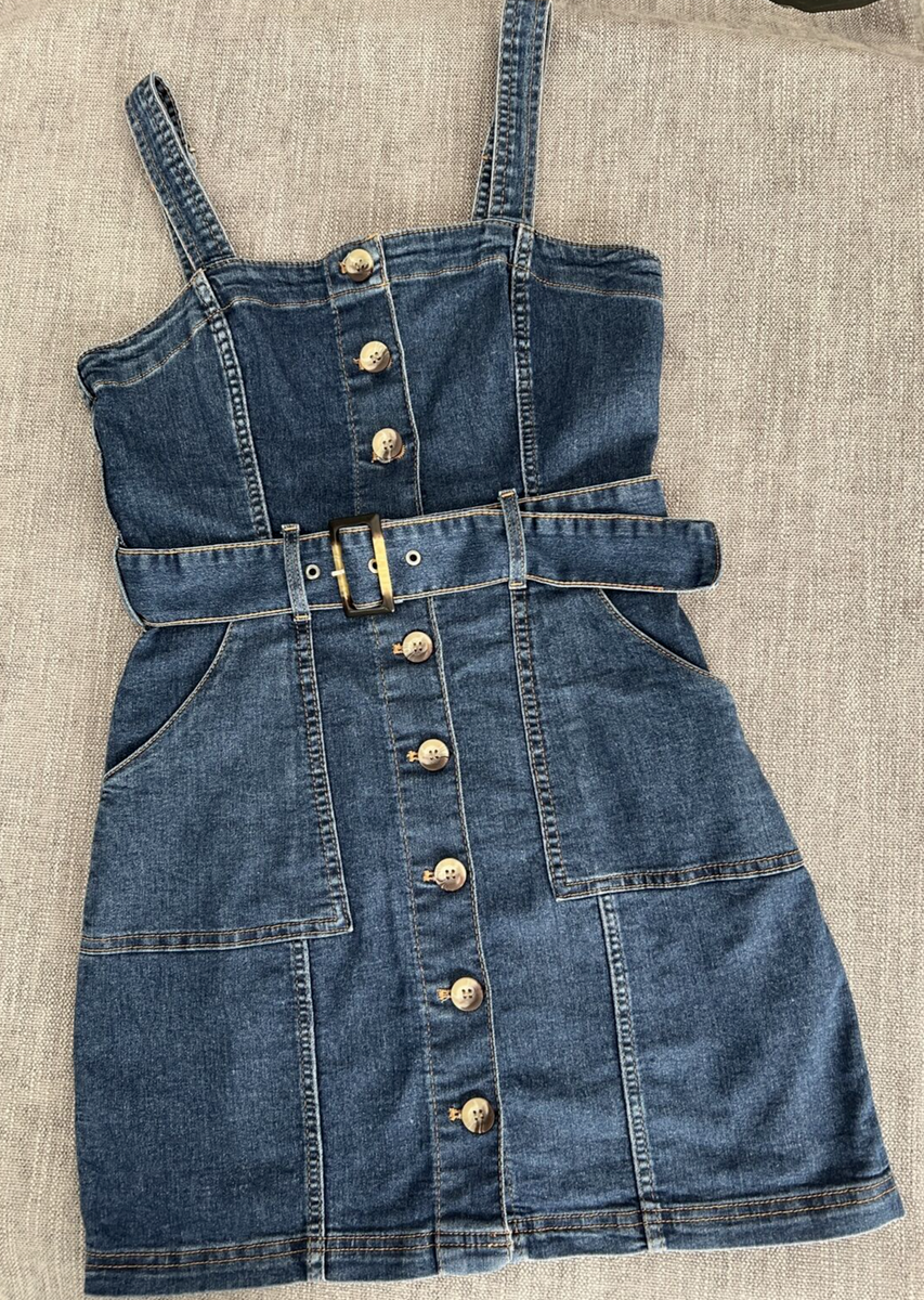 white christmas dresses H&M Blue Y2K Stretch Denim Square Neck Sleeveless Button Mini Denim Je –  Brie main image 0