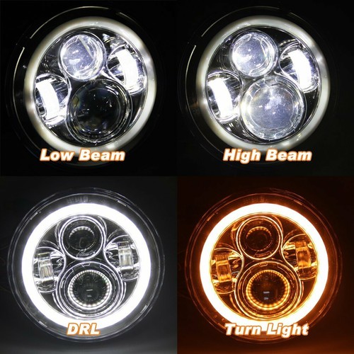 7" LED Hauptscheinwerfer Hi/Low Weiß Mit Halo Angel EYE DRL Chrom für Harley - Picture 3 of 10