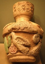 Vintage NATIVE AMERICAN Pottery Vase COYOTE BIRDS SUN Hand Made Signed Comanche