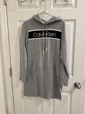Calvin Klein Women s Gray Logo Pullover Hoodie Hoodie S Pockets 