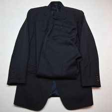 Jos A Bank 44L 34x30 Navy Blue Herringbone 100 Wool Mens Jacket Pants Suit