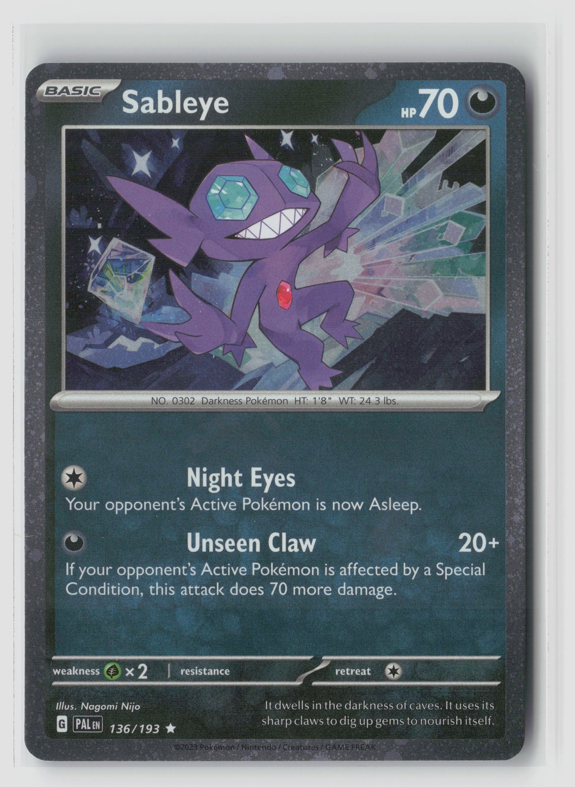 Sableye #136/193 Sv02 Paldea Evolved Rare Cosmos Holo Pokemon TCG NM