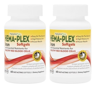 NaturesPlus Hema-Plex Iron 85mg Iron Healthy Red Blood Cells 120Fast Acting Sgel